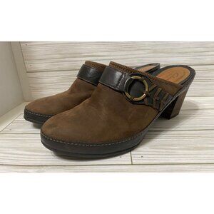 Clarks Artisan Brown Leather Heeled Mules 7.5M Platform Shoes 2" Chunky